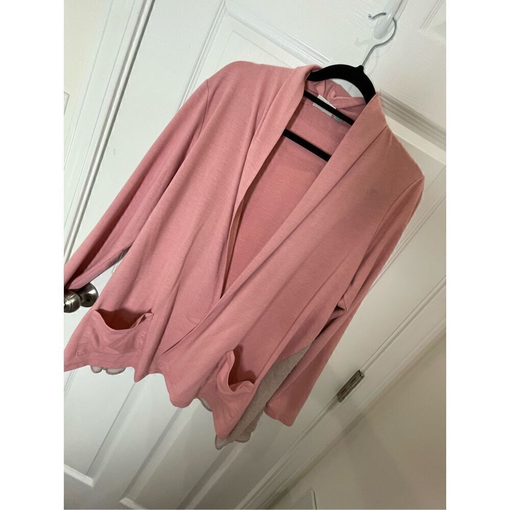 LOGO Lounge women’s cardigan pink with tan trim size medium